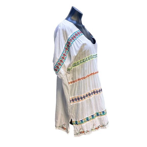 Johnny Was White Embroidered Boho Tunic Top - Size L - Picture 3 of 7